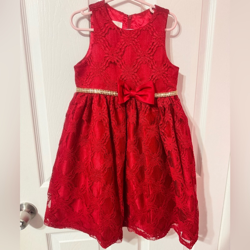 American Princess Red Lace Dress with Bow size 6